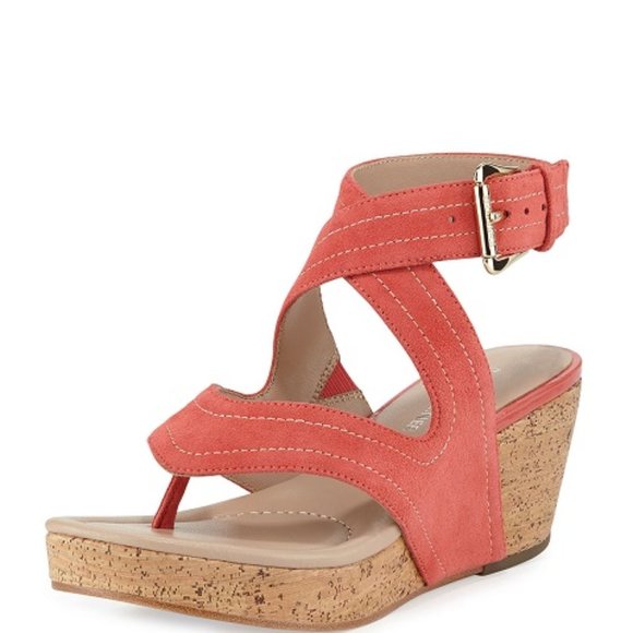 Donald J. Pliner Shoes - Donald J Pliner Leather Ankle-Strap Coral Alma Wedge Heels